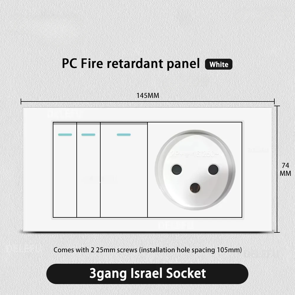 Melery Flame Retardant SC31 Panel 145mm White Israel Standard USB TypeC Fast Charging Wall Socket Switch TV Tel CAT5 CAT6-Melery