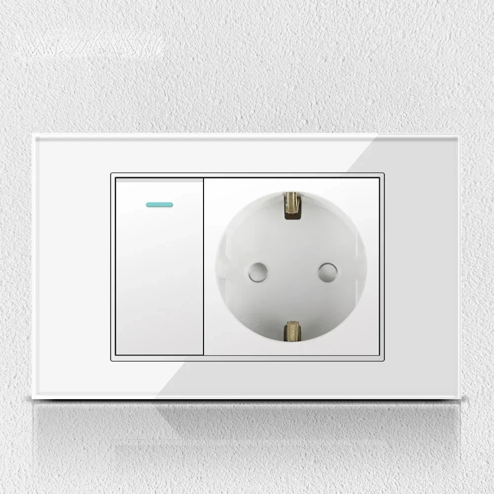 Melery Chile Italy Standard White Tempered Glass Home Office EU Outlet USb Type C Korea Wall Socket Light Pressure Switch 118-Melery