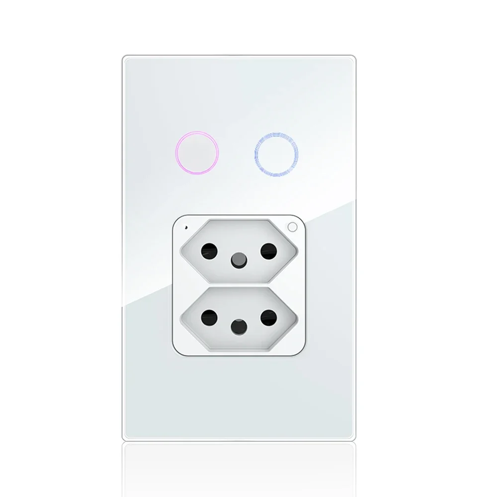 Melery Tuya Brazil Light Switch Wifi Smart Dual Wall Socket 20A Plug Outlet Touch Sensor Glass Panel Remote by Alexa Google Home-Melery