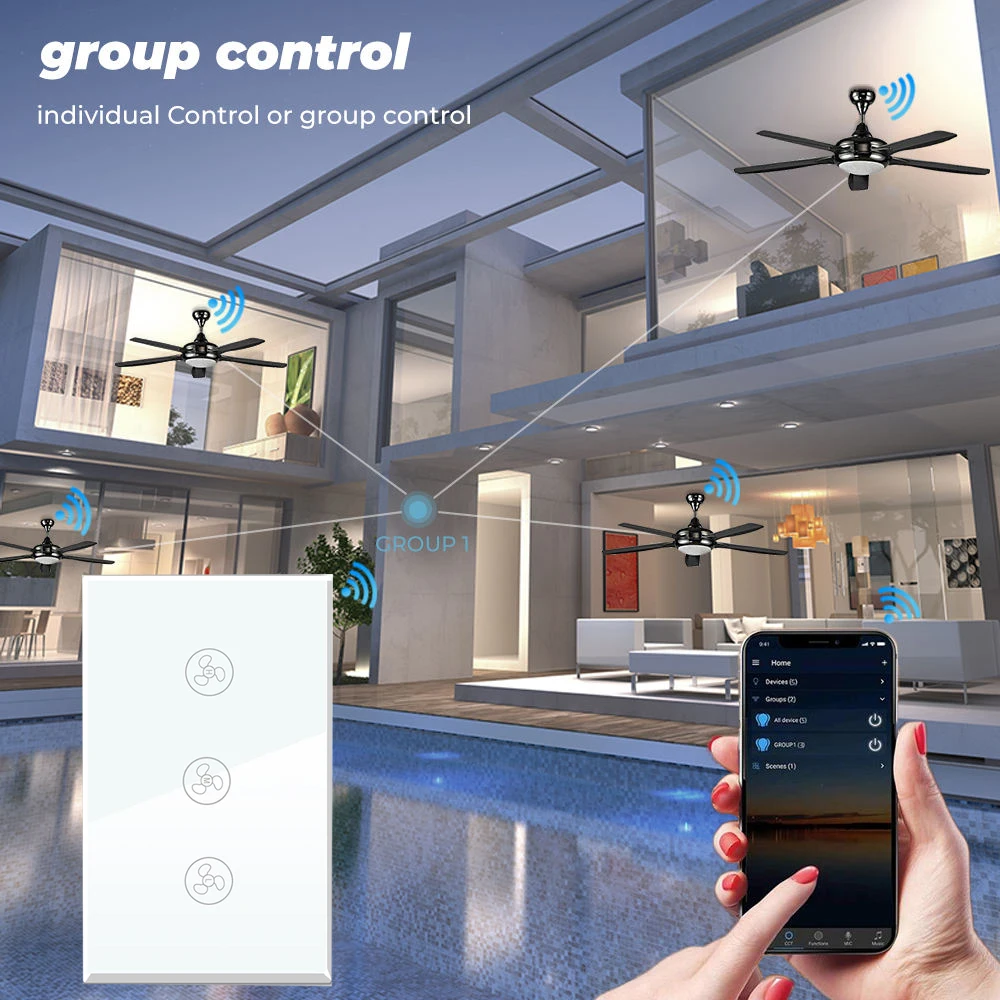 Melery Smart Fan Switch Speed Control Wifi Enabled Variable Ceiling Touch Glass Panel Remote by Alexa Dot Google Home Assistant-Melery