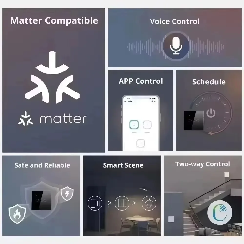 Melery Matter Smart WiFi AU Plug Wall Socket with 1/2gang Light Switch Glass Panel Remote via Homekit Alexa Google Home