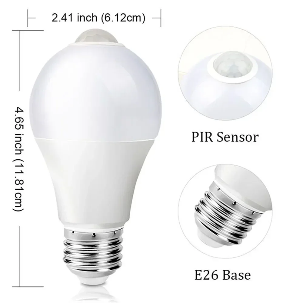 Melery E26 E27 LED Sensor Light Bulb PIR 10W Motion Energy Saving 2700K Warm White 5700K Daylight Color A60 Doorway Infrared Induction-Melery