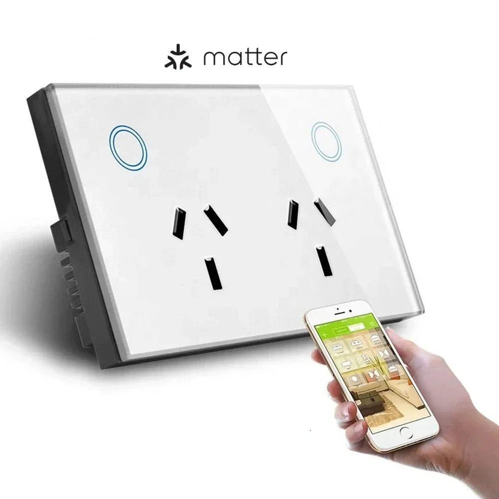 Melery Matter Smart Wall Socket AU Electrical Plug Outlet Power Glass Panel Voice Remote,SmartThings Homekit Alexa Google Home