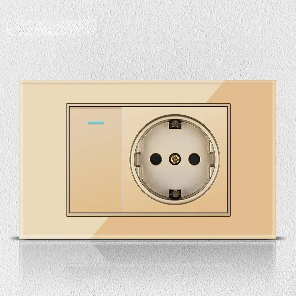 Melery Italy Chile Tempered Gold Glass Home Office EU Korean Outlet USB TypeC Korea Wall Socket Light Pressure Switch Electrical-Melery