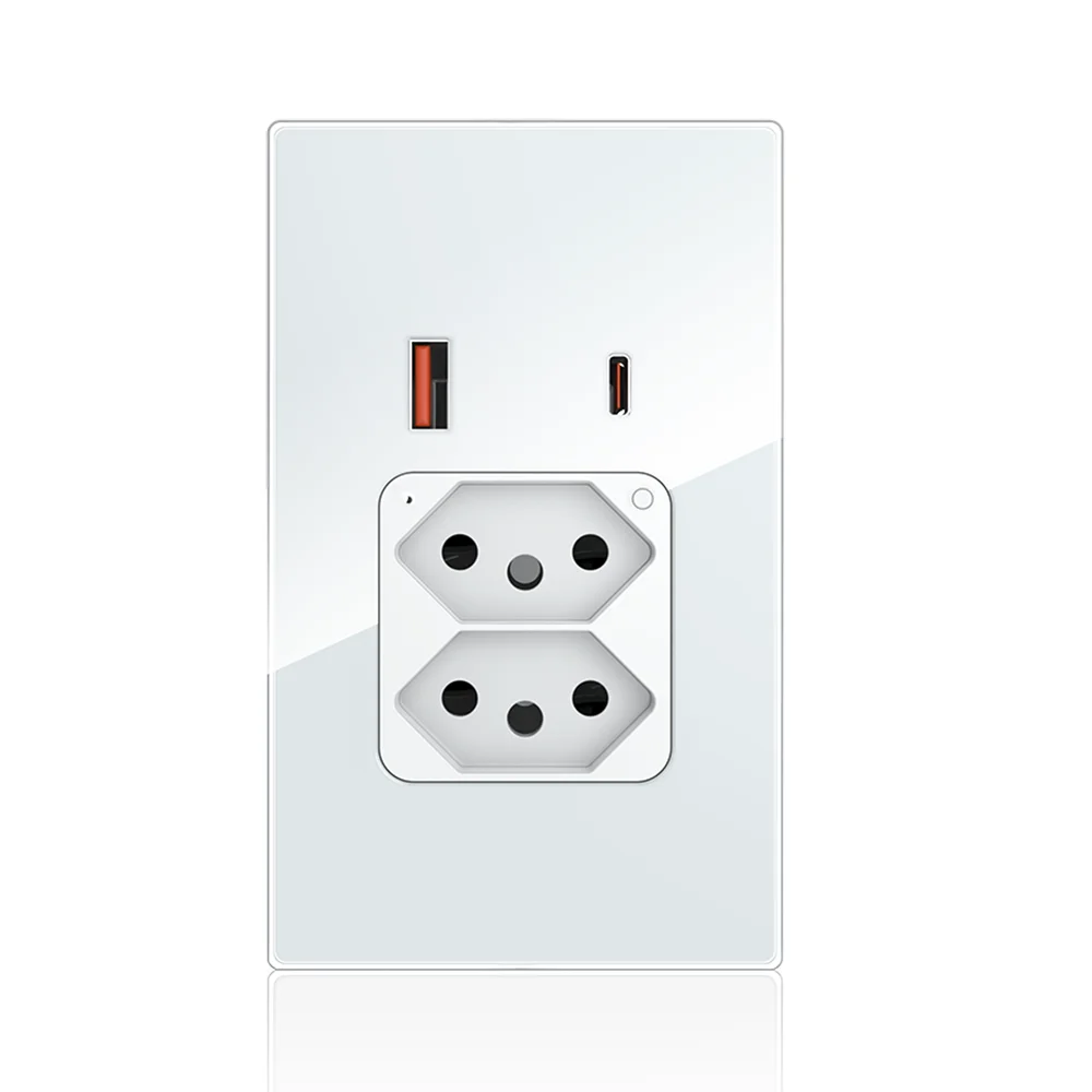 Melery Tuya Brazil Plug 20A WIFI Wall Socket USB Type-C PD 30W Smart Outlet Glass Panel Voice Remote by Google Home Alexa-Melery