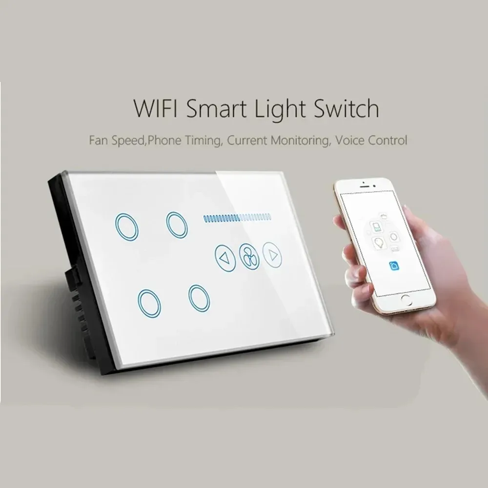 Melery  Wifi Smart Tuya Light 4Gang Switch Fan Speed Interruptor Glass Touch Sensor Panel Power Monitor Remote Alexa Google Home-Melery