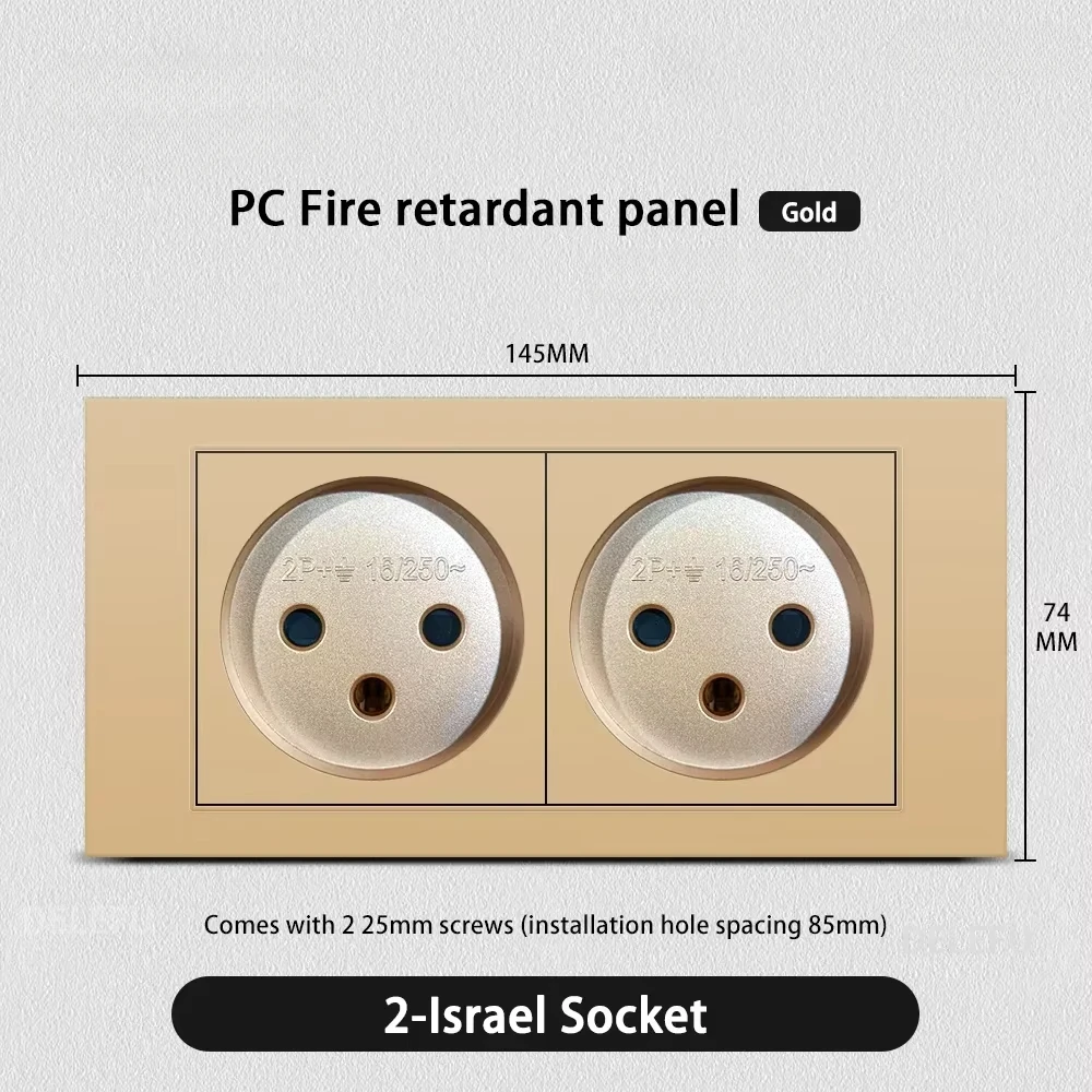 Melery Flame Retardant SC31 Panel 145mm Gold Israel Standard USB TypeC Fast Charging Wall Socket Switch TV Tel CAT5 CAT6-Melery