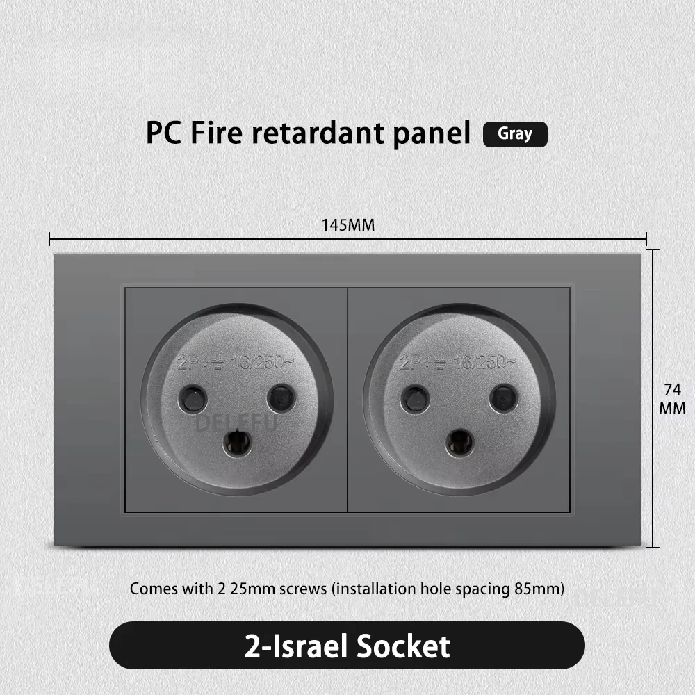 Melery Flame Retardant SC31 Panel 145mm Gray Israel Standard USB TypeC Fast Charging Wall Socket Switch TV Tel CAT5 CAT6-Melery