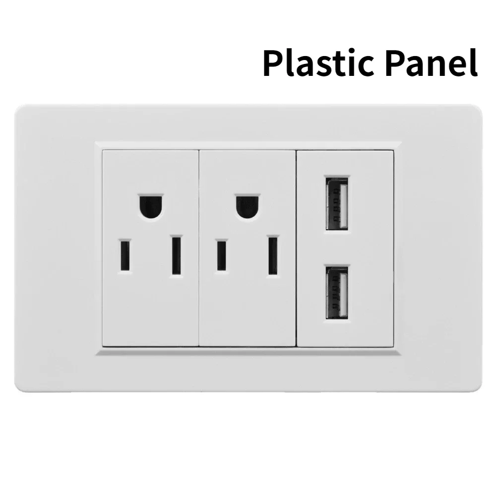 Melery US Power Wall Socket USB Type C Light Switch Double Pole Plastic&Glass Panel Outlet Plate Home Office Electrical Plug-Melery