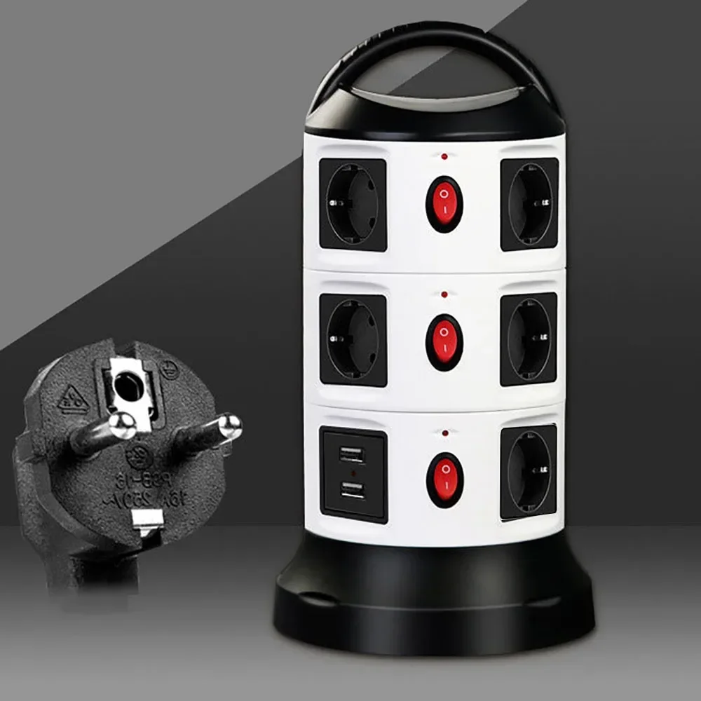 Melery Vertical Power Strip Multiple Tower Socket Surge Protector EU Plug Outlets with USB Switchable 1.8m Extension Cable Home Office-Melery