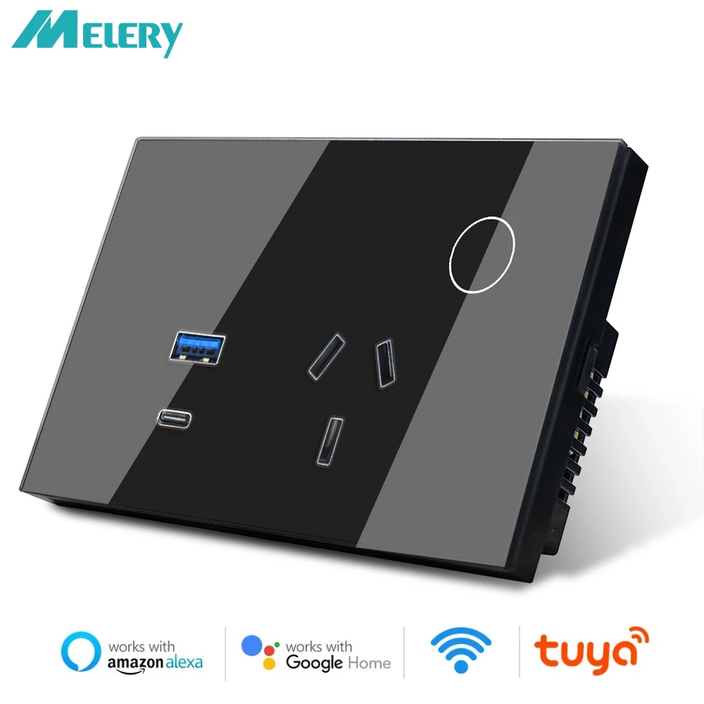 Melery  Argentina Wall Socket WIFI Tuya Smart Australia Plug USB Type-C 30W Outlet Power Touch Sensor Remote by Alexa Google Home-Melery
