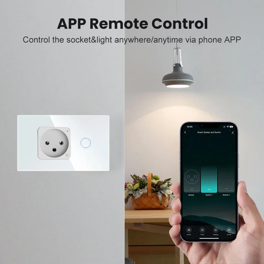 Melery Israel Wall Socket Wifi Smart Light Switch Tuya Plug Electrical Outlet Touch Glass Panel Intelligent Alexa Google Home-Melery