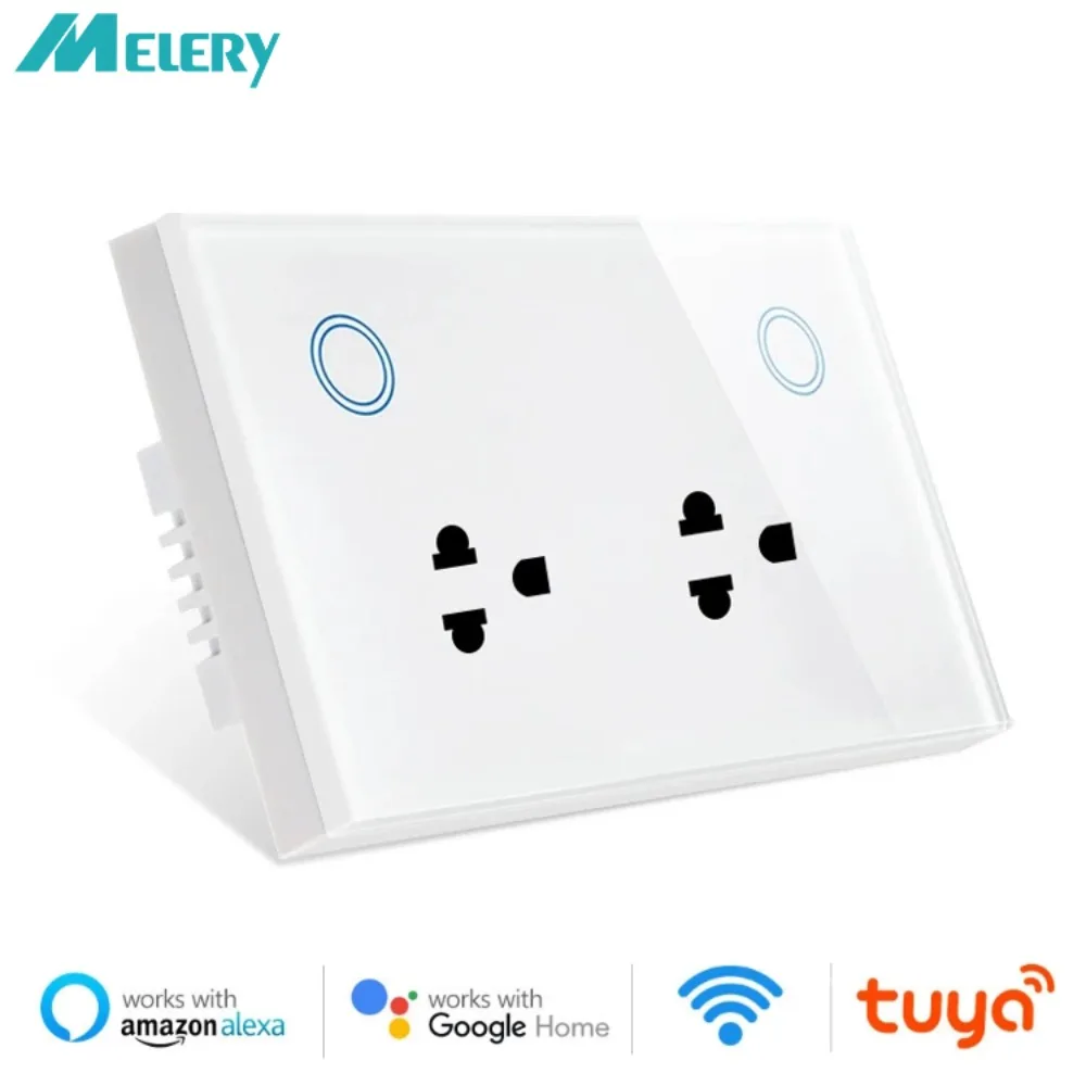 Melery  WIFI Smart Life Tuya US Socket Touch Glass Panel Thailand Double Outlet Voice Remote Control by APP Alexa Google Home-Melery