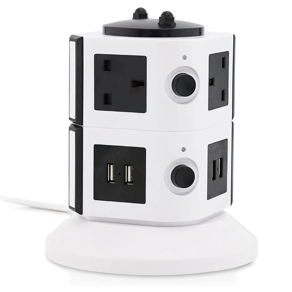 Melery Vertical Power Strip Multiple Surge Protector Extension Socket Individually Switched Plug Outlet USB Charging Station 2m Cable-Melery
