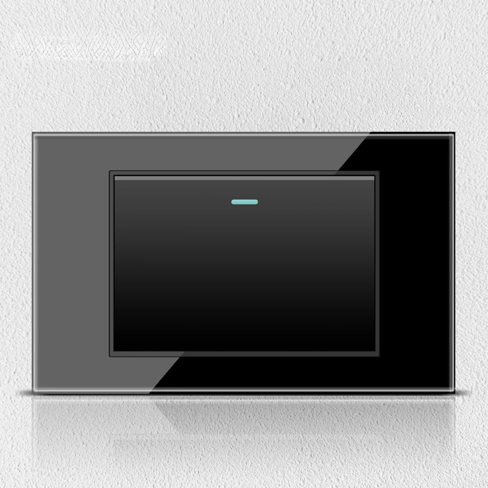 Melery  Black Tempered Glass Italy Standard Home Office EU Outlet USb Type C Chile Korea Wall Socket Light Pressure Switch 118-Melery