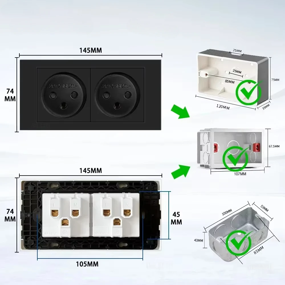 Melery Flame Retardant SC31 Panel 145mm Black Israel Standard USB TypeC Fast Charging Wall Socket Switch TV Tel CAT5 CAT6-Melery