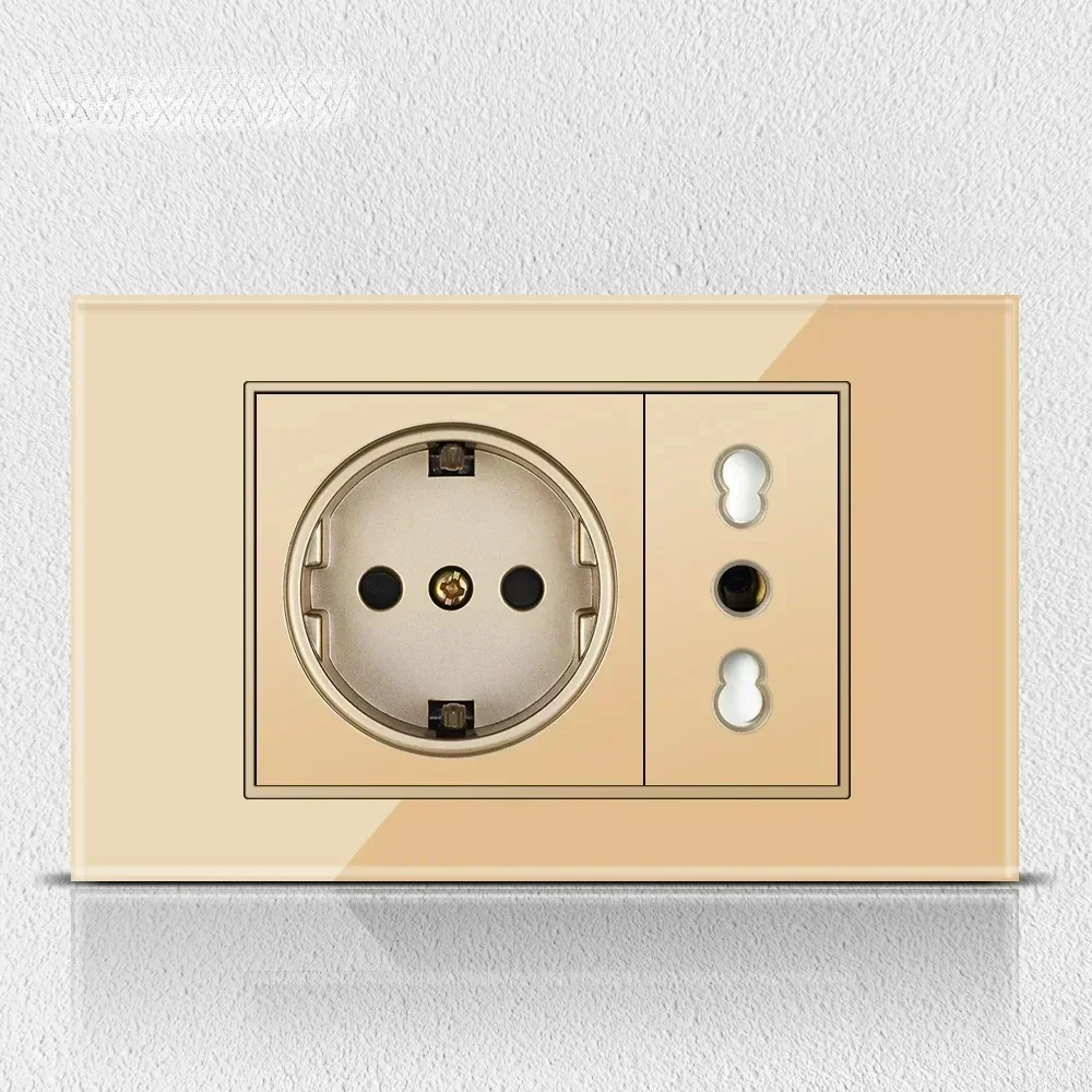 Melery Italy Chile Tempered Gold Glass Home Office EU Korean Outlet USB TypeC Korea Wall Socket Light Pressure Switch Electrical-Melery