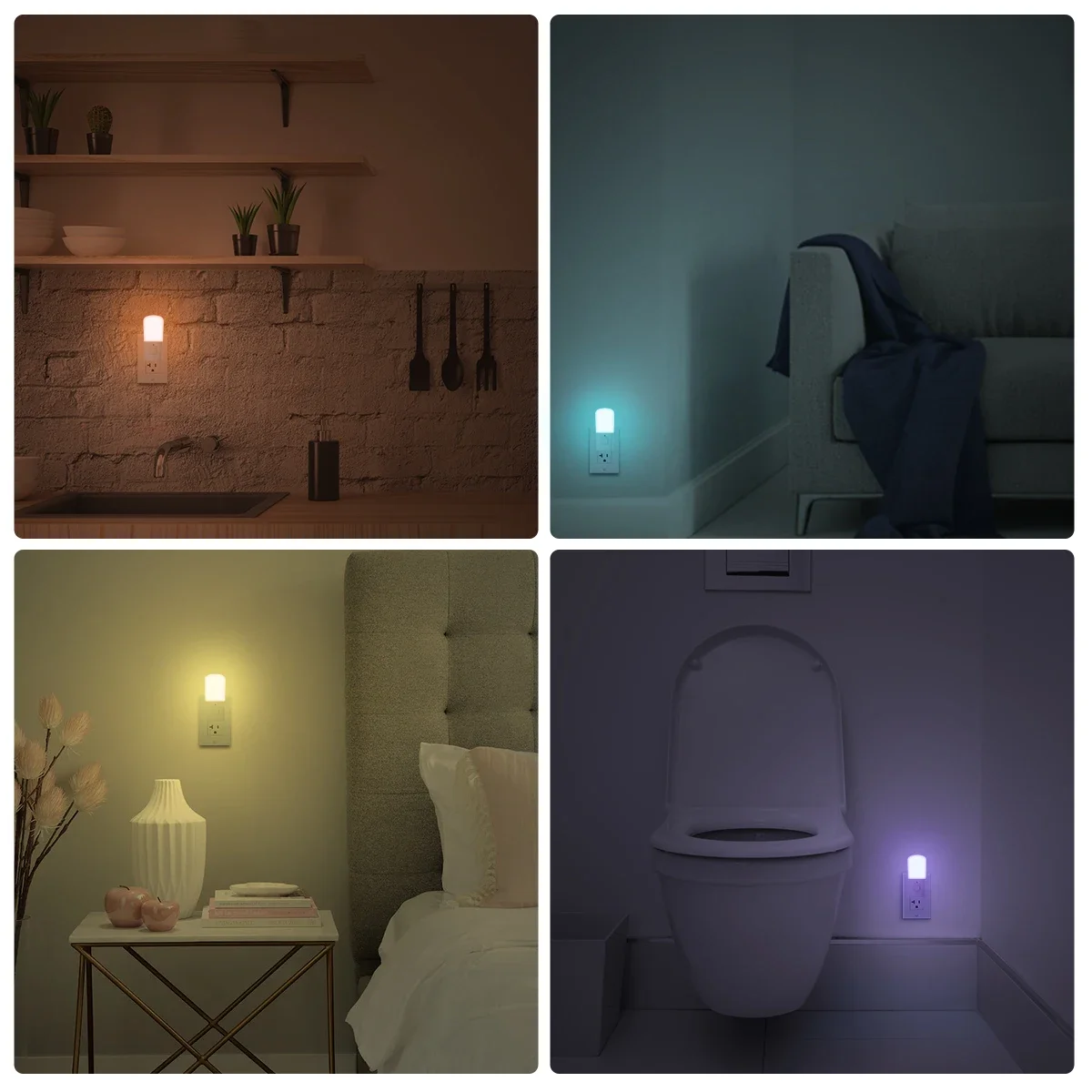 Melery Night Light EU Plug LOHAS 0.5W Low Power Sensor Control RGB+3000K Plug-in Color Changing with Dusk To Dawn for Home-Melery