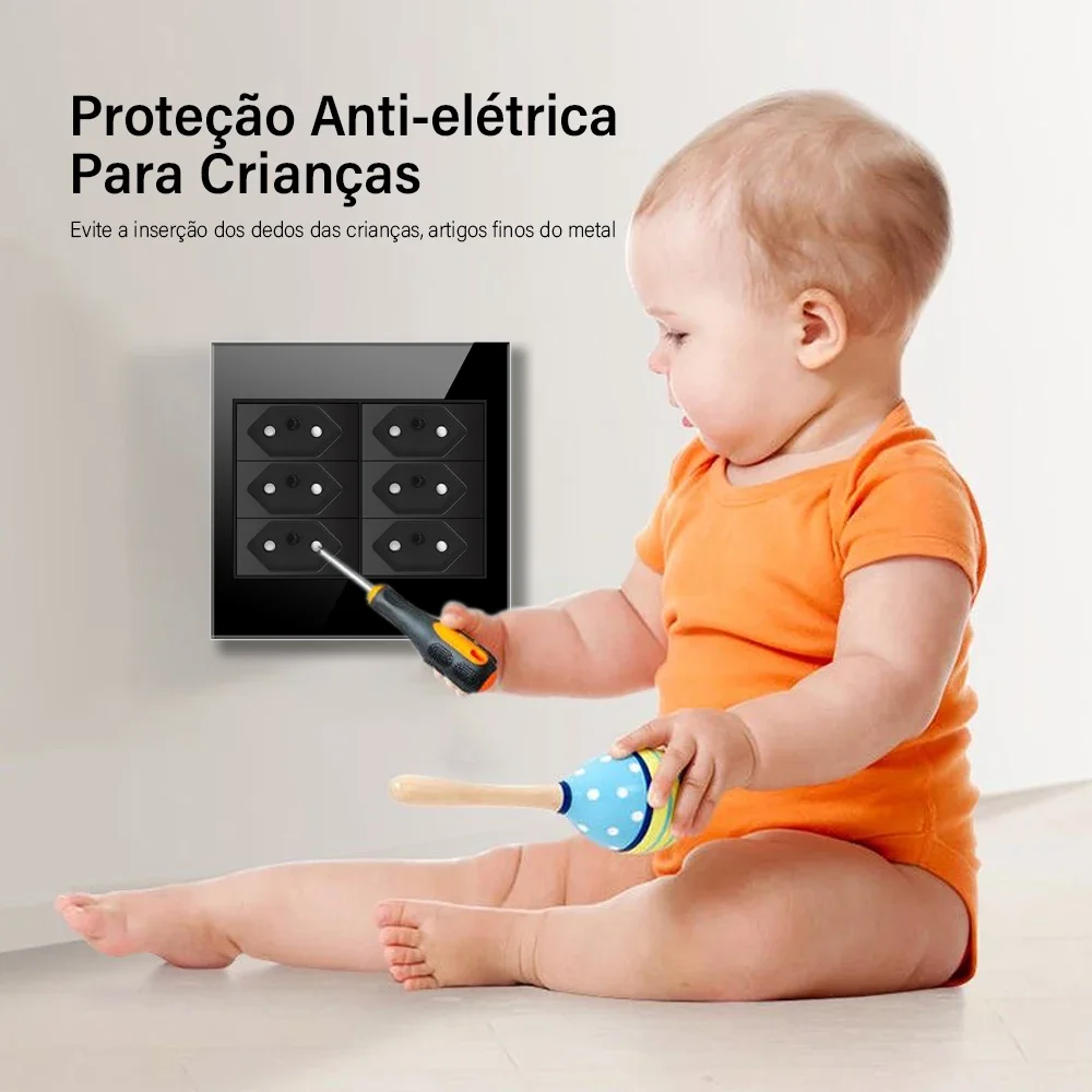 Melery  4x4 Fireproof Glass Panel Brazil Standard Outlet Double USB Type C Wall Power Socket Light Switch Office Black 10A 20A-Melery