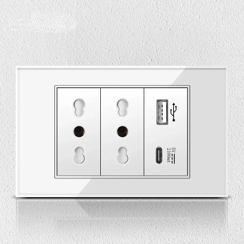 Melery Chile Italy Standard White Tempered Glass Home Office EU Outlet USb Type C Korea Wall Socket Light Pressure Switch 118-Melery
