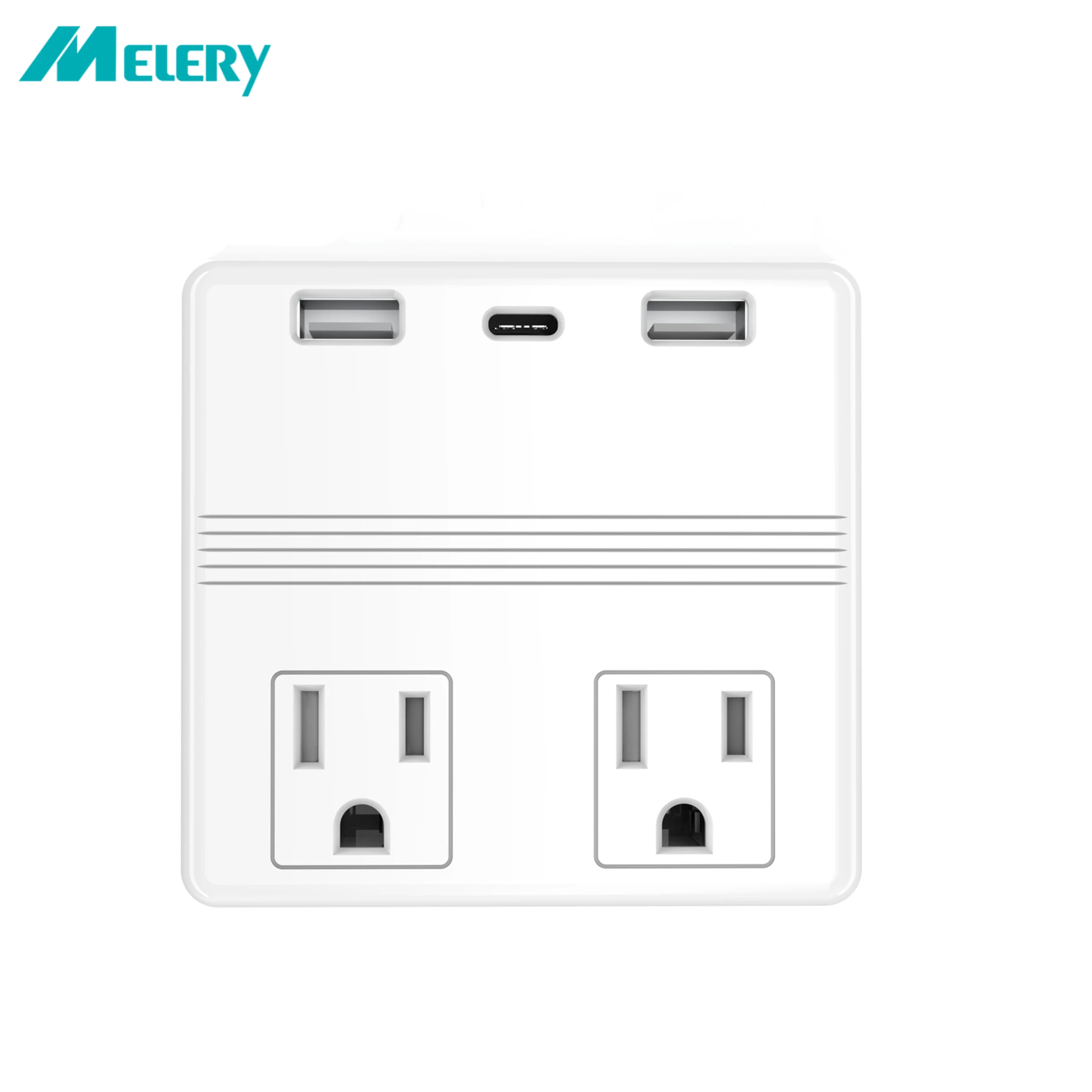Melery Power Plug US Wall Sockets 2 way Outlet Dual USB C Type-C Charger 4.8A Fast Quick Charge Travel Adapter for Home Office Hotel-Melery