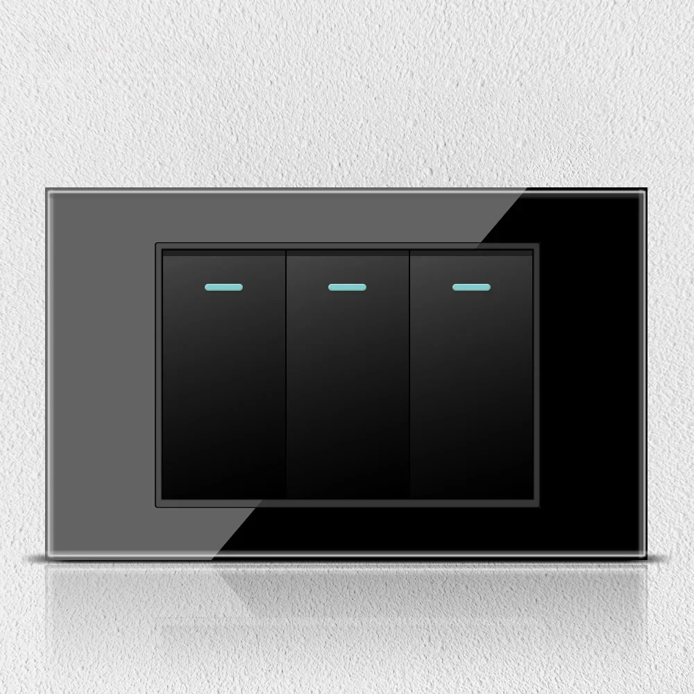 Melery  Black Tempered Glass Italy Standard Home Office EU Outlet USb Type C Chile Korea Wall Socket Light Pressure Switch 118-Melery