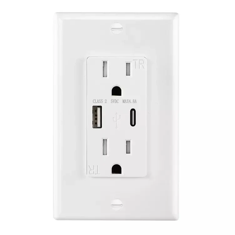 Melery US WALL SOCKET USB 5V 4.2A TYPE C 4.8A CANADA MEXICO PLUG 90-250V PC Panel Dual Outlet 15A Smart Fast Charge for Home Office-Melery