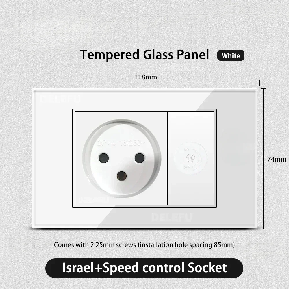 Melery White Tempered Glass Israel Standard USB Type C Fast Charging Wall Socket Light Switch Satellite TV Tel CAT5 CAT6-Melery