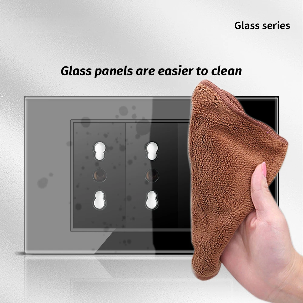 Melery  Black Tempered Glass Italy Standard Home Office EU Outlet USb Type C Chile Korea Wall Socket Light Pressure Switch 118-Melery