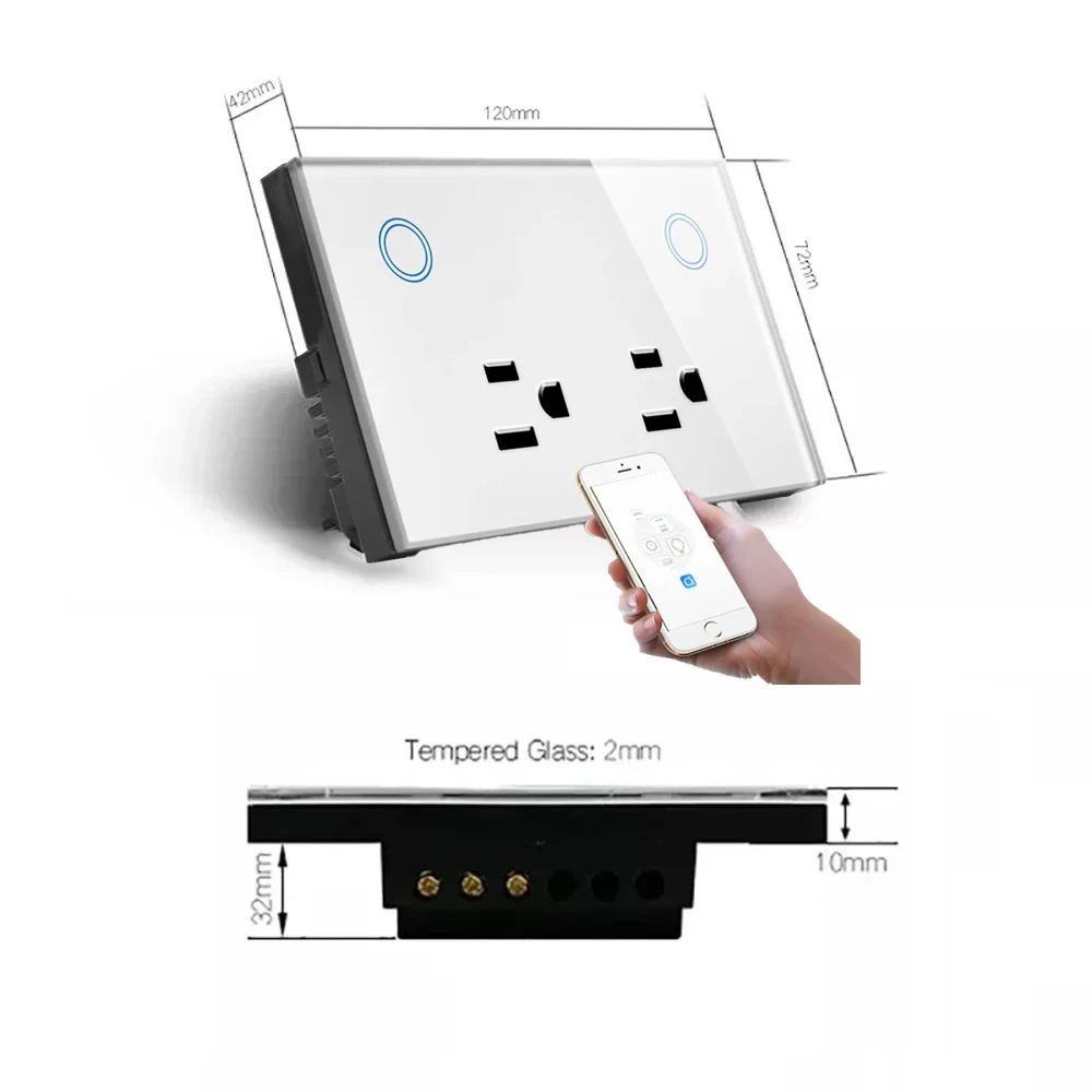 Melery Wall Power Socket Zigbee Tuya US Electrical Plug Outlet Smart  10A Touch Glass Panel Wireless Remote by Alexa Google Home Office-Melery