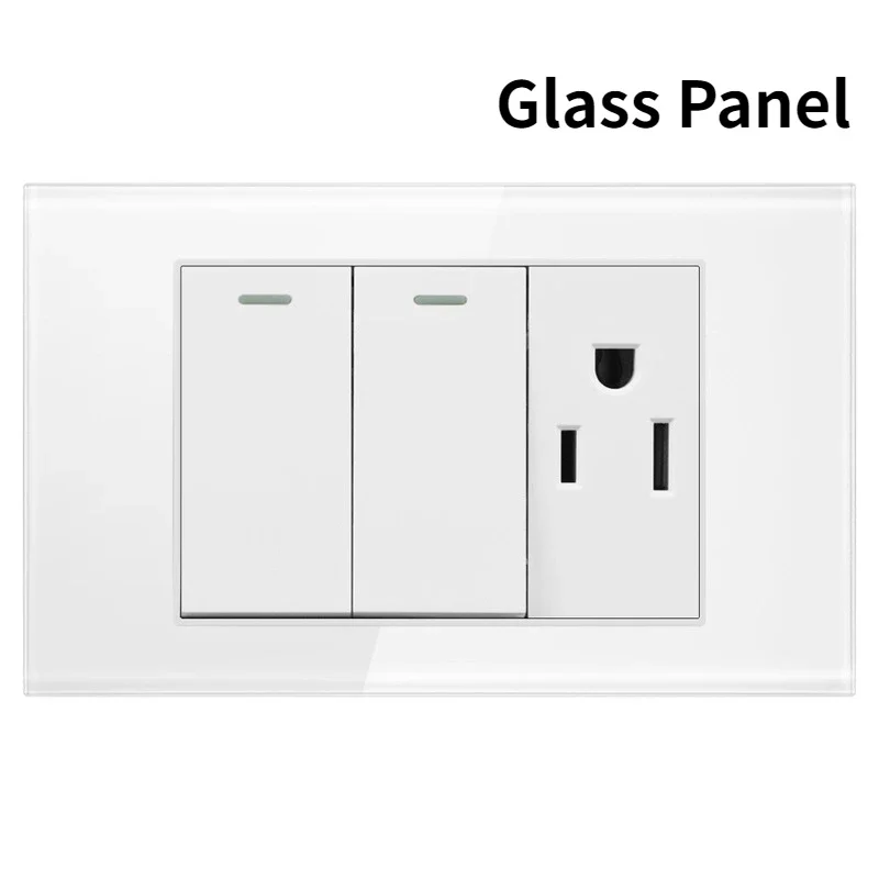 Melery US Power Wall Socket USB Type C Light Switch Double Pole Plastic&Glass Panel Outlet Plate Home Office Electrical Plug-Melery