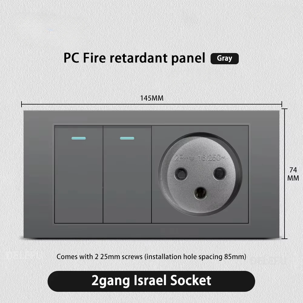 Melery Flame Retardant SC31 Panel 145mm Gray Israel Standard USB TypeC Fast Charging Wall Socket Switch TV Tel CAT5 CAT6-Melery