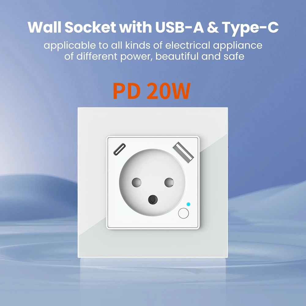 Melery  Tuya WiFi Smart Israel WallSwitch Socket EU Power Plug Outlet USB Type-C PD20W ChargePort for Iphone Alexa Dot GoogleHome-Melery