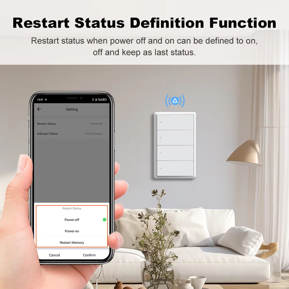 Melery Matter WiFi Smart Wall Light Switch 1 2 3 4 Gangs with Neutral Wire Push Physical Light Switches work with Homekit App-Melery