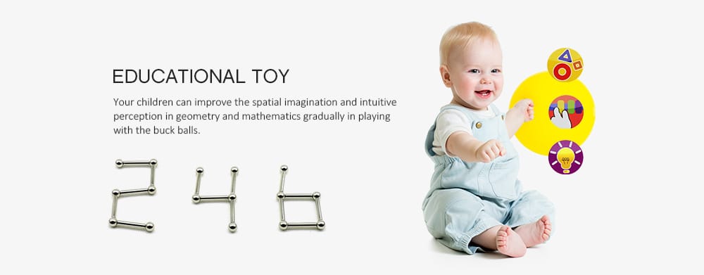 Buck Magnetic Bar Set of Iron Boxed Educational Toys with Metal Magnet Blocks 36 Rods 27 Balls