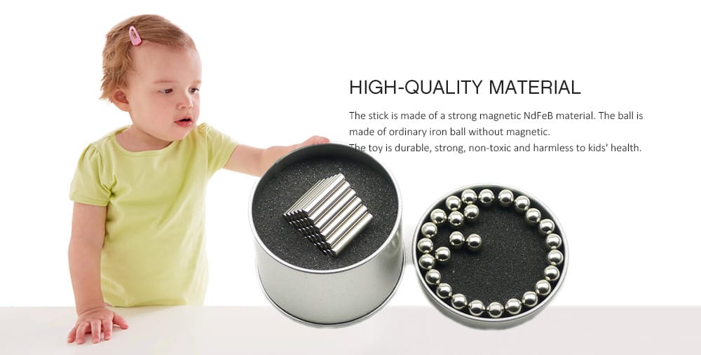 Buck Magnetic Bar Set of Iron Boxed Educational Toys with Metal Magnet Blocks 36 Rods 27 Balls