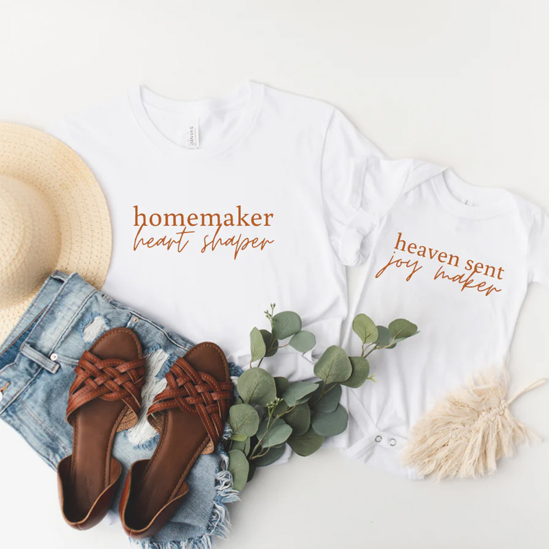 Homemaker Heart Shaper + Heaven Sent Joy Maker Mommy and Me Matching Shirts