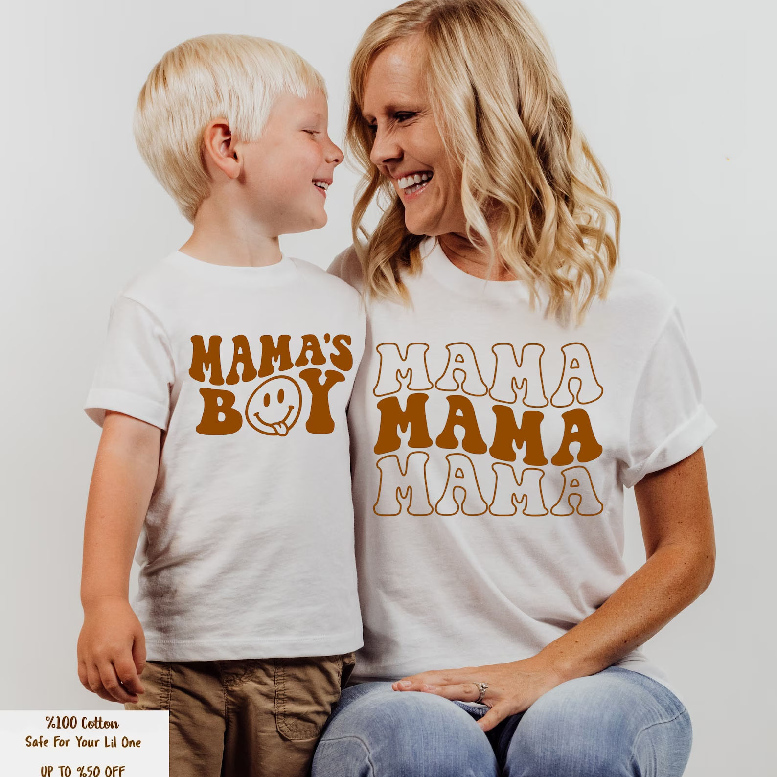 Neutral Retro Mamas Boy  Matching Shirts | Boy Mama-