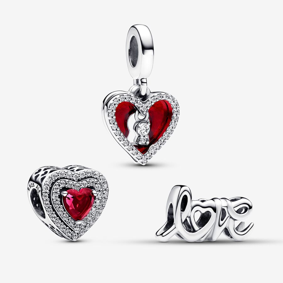 Sparkling Red Heart Dangle Charm Trio