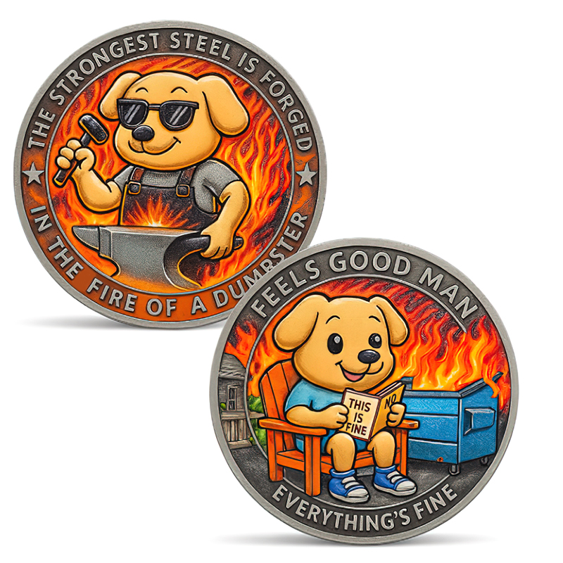🔥Limited Edition🔥  Funny Dumpster Fire Cartoon Dog Bear Challenge Coin
