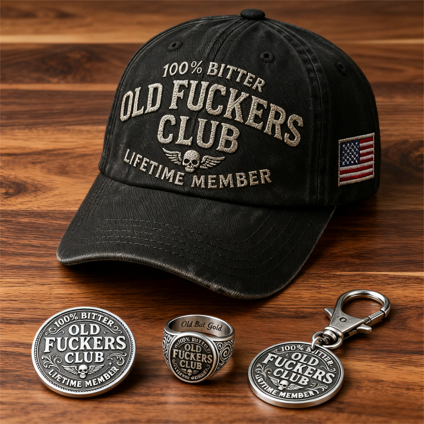 🏆Flash Sale 60% OFF-😎 “Old Fuckers Club” Bundle: Embrace the Bitter, Own the Legacy 🧢🪙💍🔑