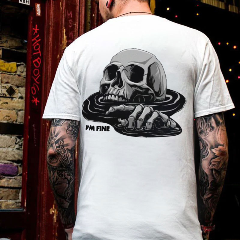 I'M FINE Drowning Skull Black Print T-Shirt