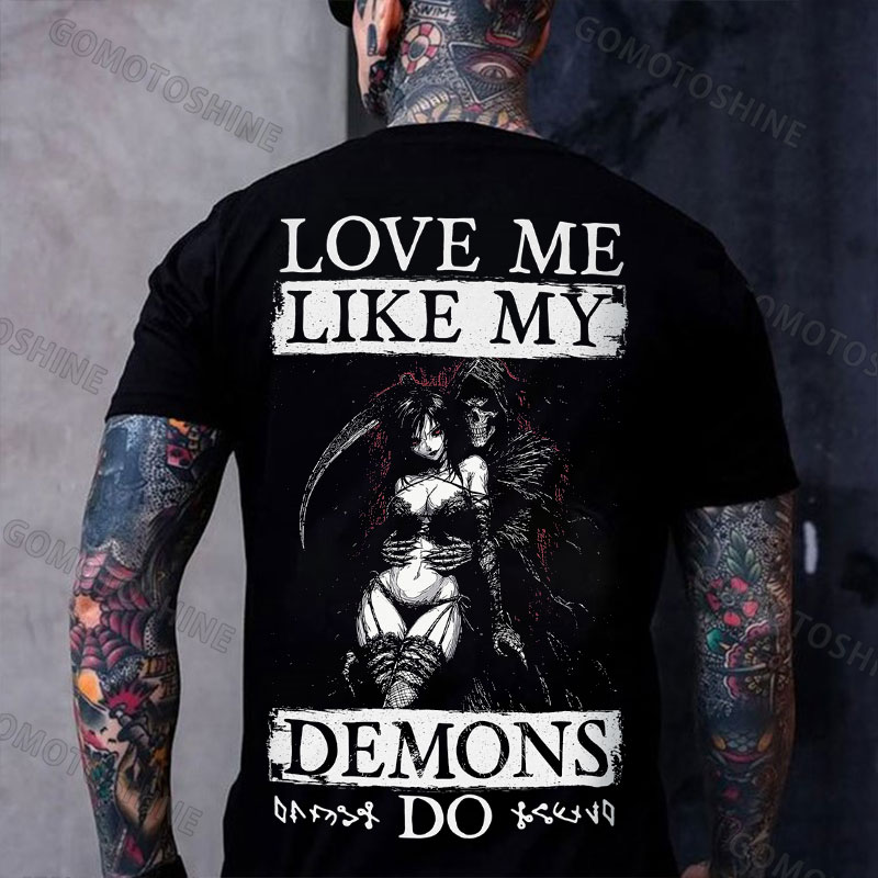 LOVE ME LIKE MY DEMONS DO Skeleton Reaper Evil Girl Print Men's T-shirt