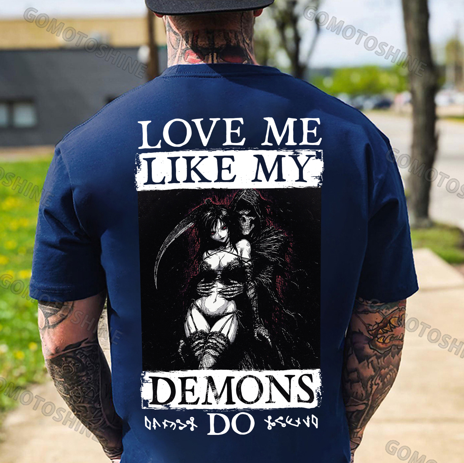 LOVE ME LIKE MY DEMONS DO Skeleton Reaper Evil Girl Print Men's T-shirt