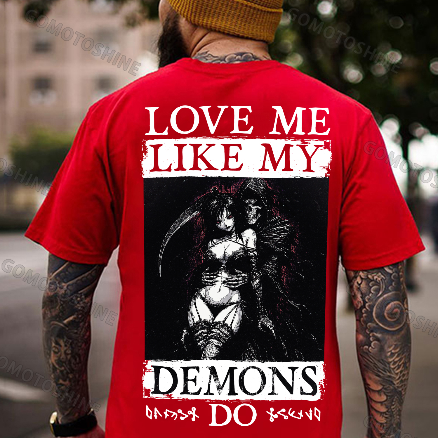 LOVE ME LIKE MY DEMONS DO Skeleton Reaper Evil Girl Print Men's T-shirt