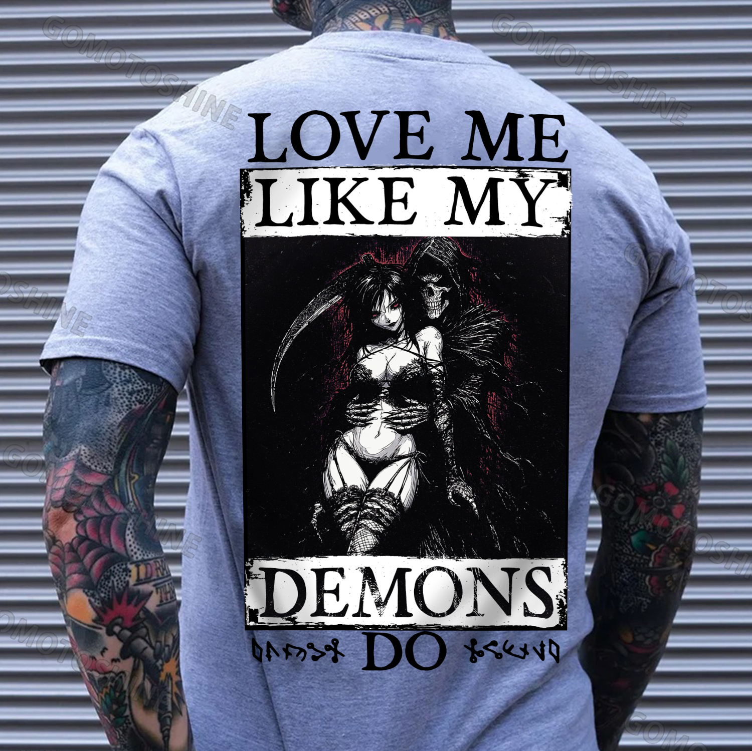LOVE ME LIKE MY DEMONS DO Skeleton Reaper Evil Girl Print Men's T-shirt