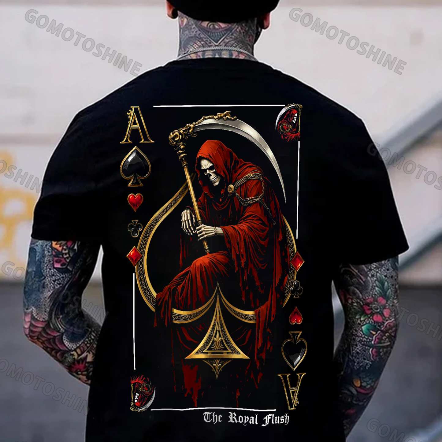 Poker Spades Skeleton Reaper Print Men's T-shirt