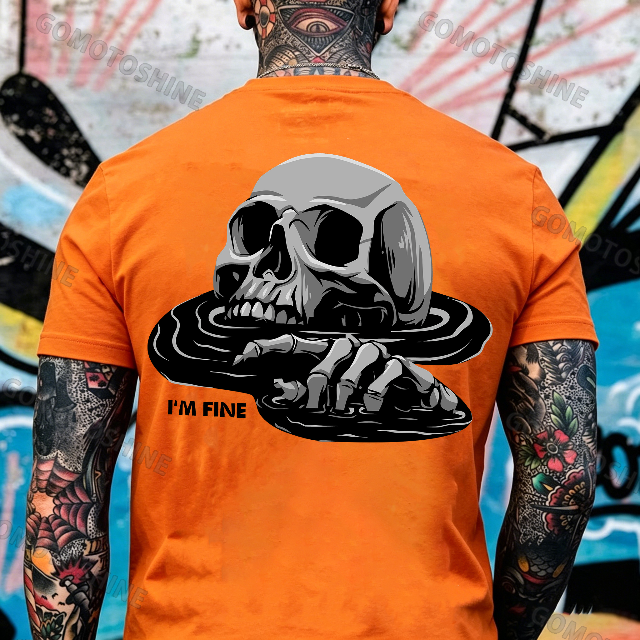 I'M FINE Drowning Skull Black Print T-Shirt