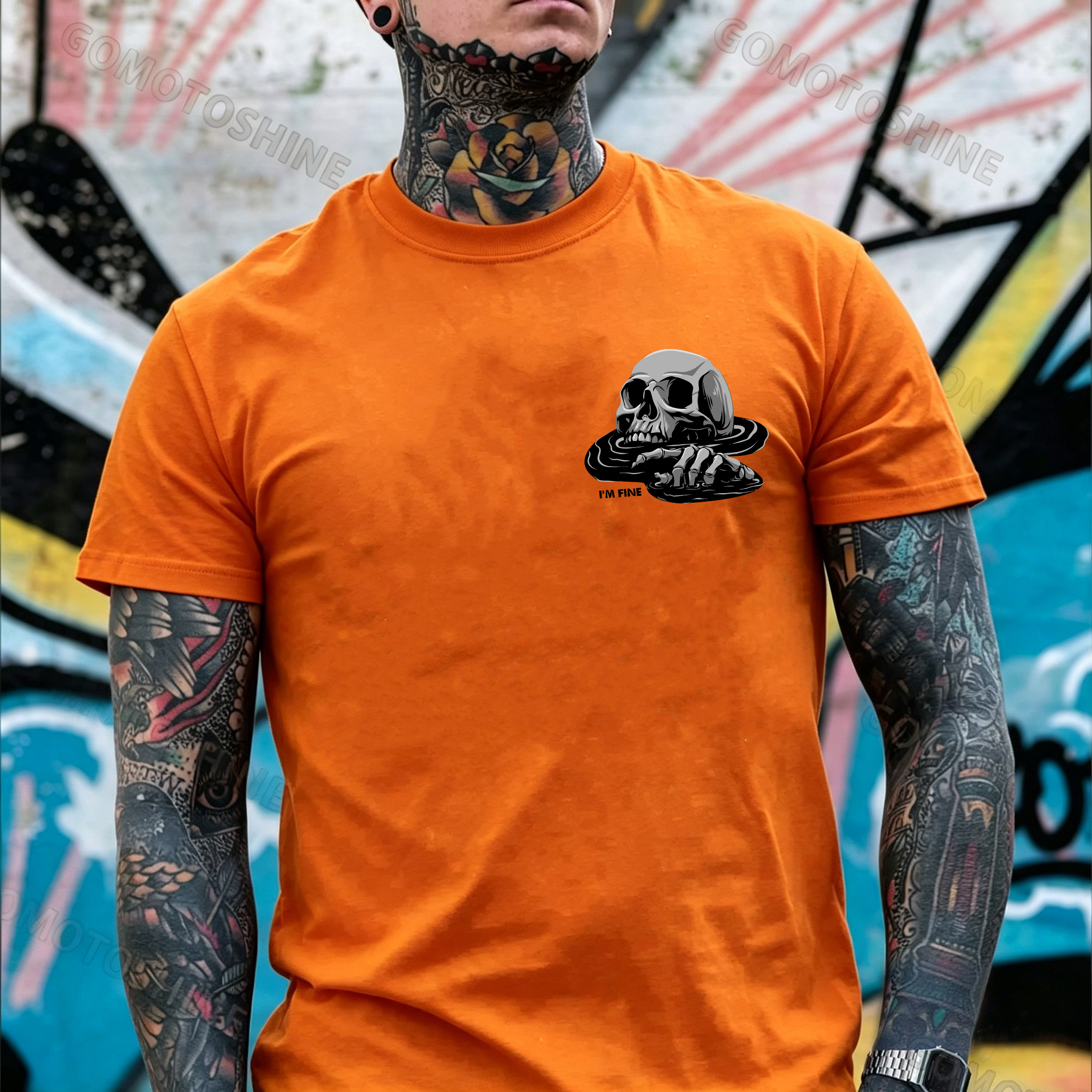 I'M FINE Drowning Skull Black Print T-Shirt