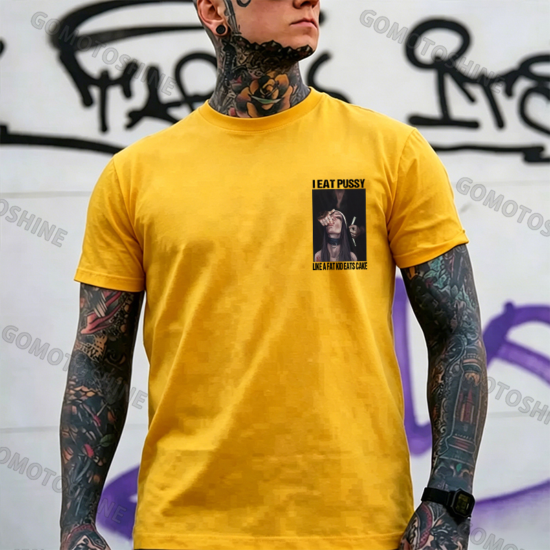 I EAT PUSSY LIKE A FAT KID EATS CAKE Suck Finger Nun Print Men's T-shirt